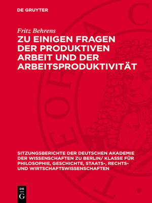 cover image of Zu einigen Fragen der produktiven Arbeit und der Arbeitsproduktivität